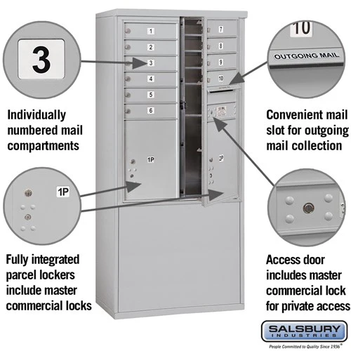 Salsbury Free-Standing 4C Horizontal Mailbox Unit, 11 Door High, Sandstone, Front Loading, Private Access - Image 2