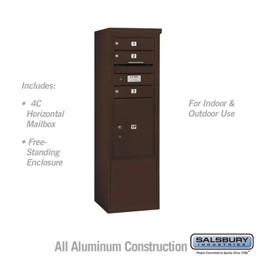 10 Door High Free-Standing 4C Horizontal Mailbox with Parcel Locker in Bronze