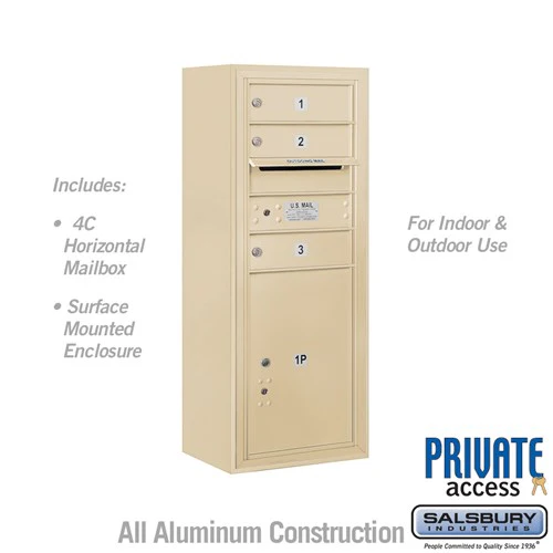 10 Door High Surface Mounted 4C Horizontal Mailbox with Parcel Locker in Sandstone