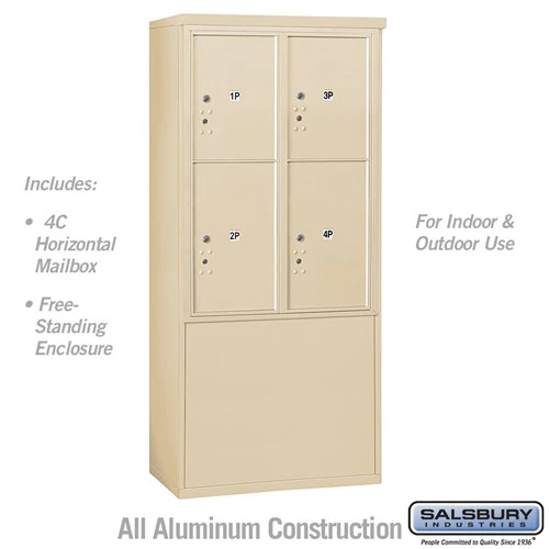 11 Door High Free-Standing 4C Horizontal Parcel Locker with 4 Parcel Lockers in Sandstone
