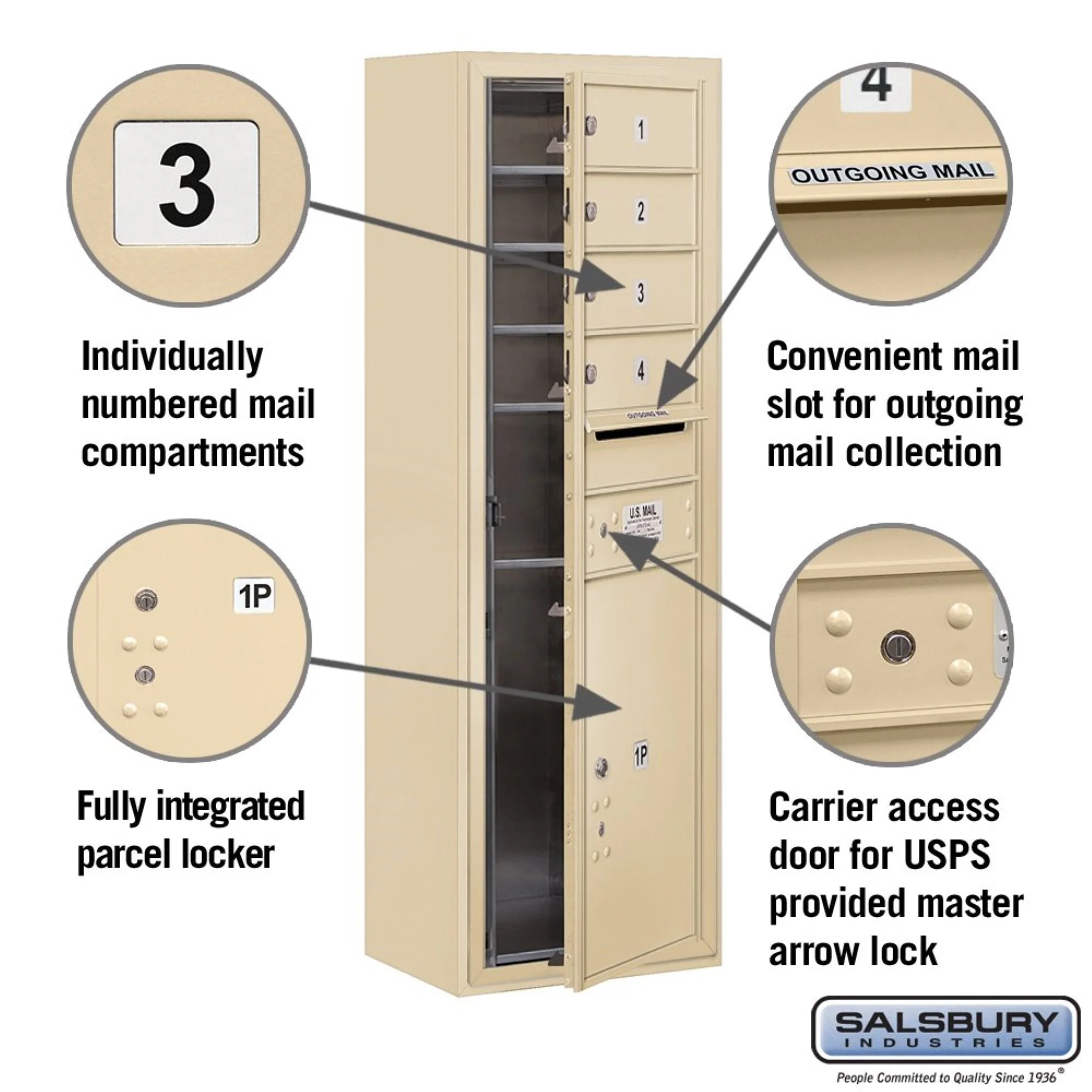 Salsbury Industries 11-Door High Surface-Mounted 4C Horizontal Mailbox with Parcel Locker, Sandstone - Image 2