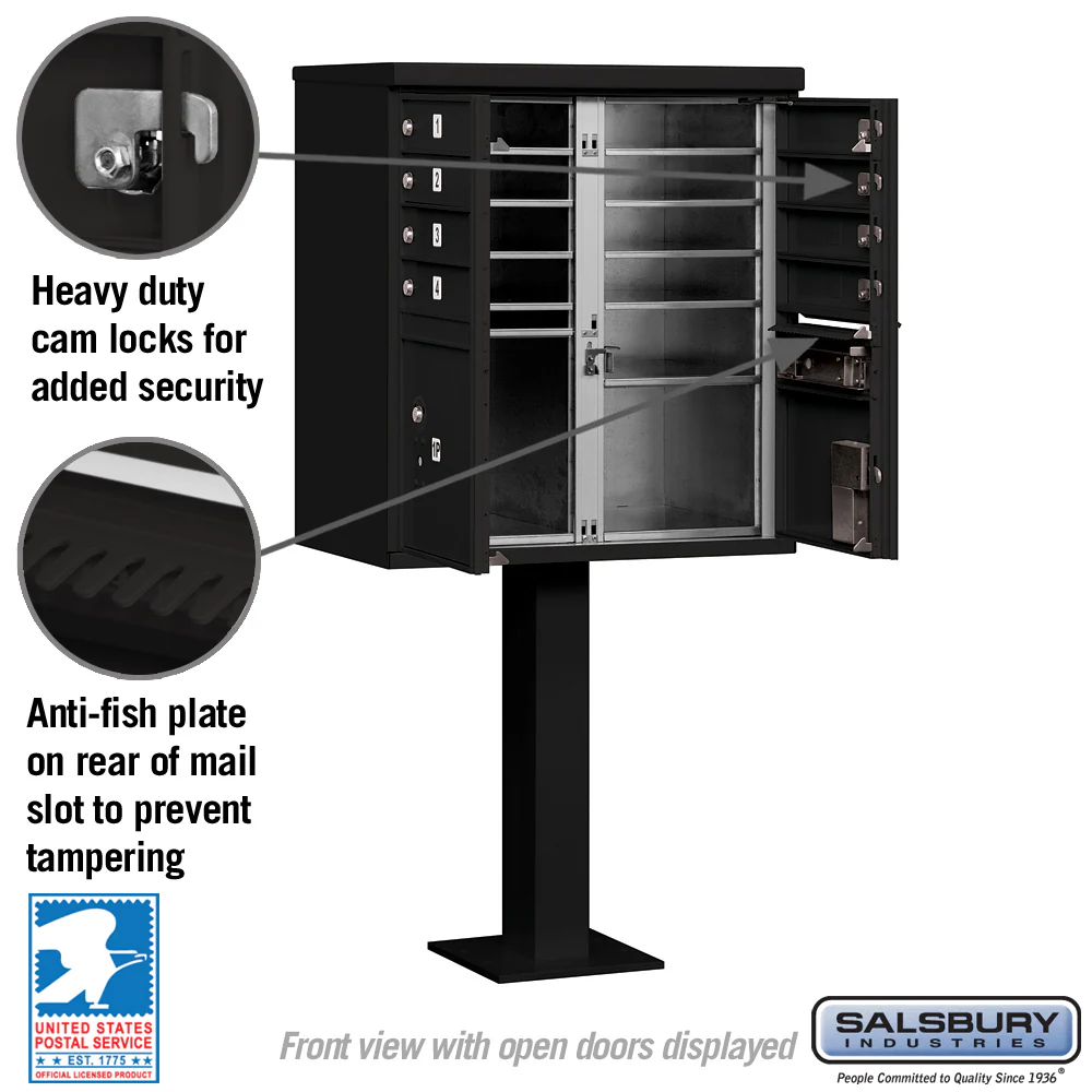 Salsbury Industries Cluster Box Unit, 8 Doors with 2 Parcel Lockers, Black, USPS Access - Image 3