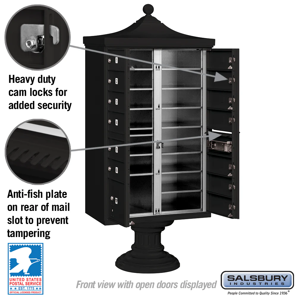 Salsbury Industries Regency Decorative Cluster Box Unit, 13 Doors with Parcel Locker, Black, USPS Access - Image 4