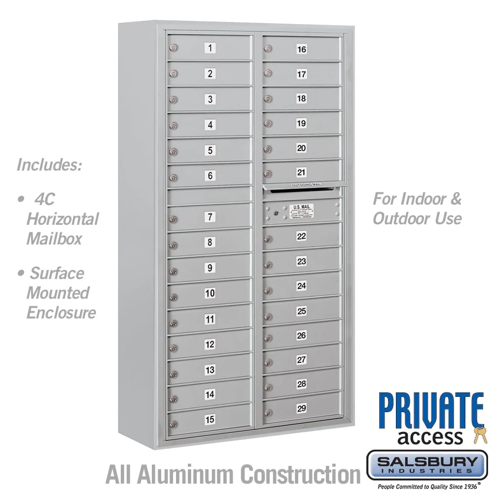 Salsbury Industries Surface Mounted 4C Horizontal Mailbox Unit – Double Column, 29 MB1 Doors, Front-Loading, Private Access