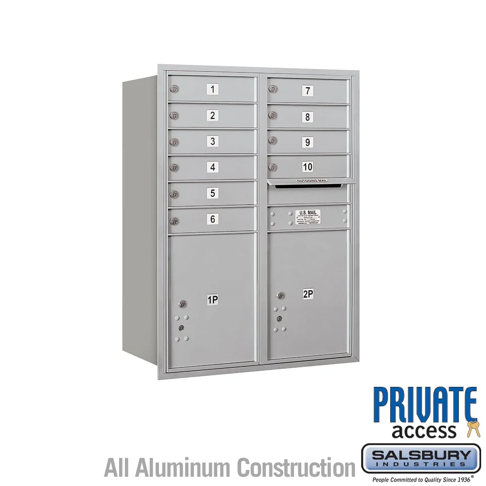 Salsbury Recessed Mounted 4C Horizontal Mailbox, 11-Door-High Double Column, Custom Color, Front Loading, Private Access