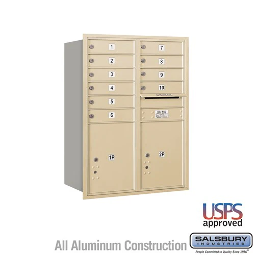 11 Door High Recessed Mounted 4C Horizontal Mailbox with Parcel Lockers - Sandstone