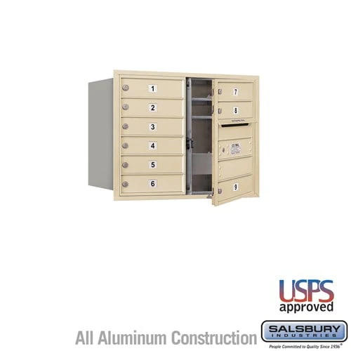 6 Door High Recessed Mounted 4C Horizontal Mailbox with 9 Doors in Sandstone - Front Loading
