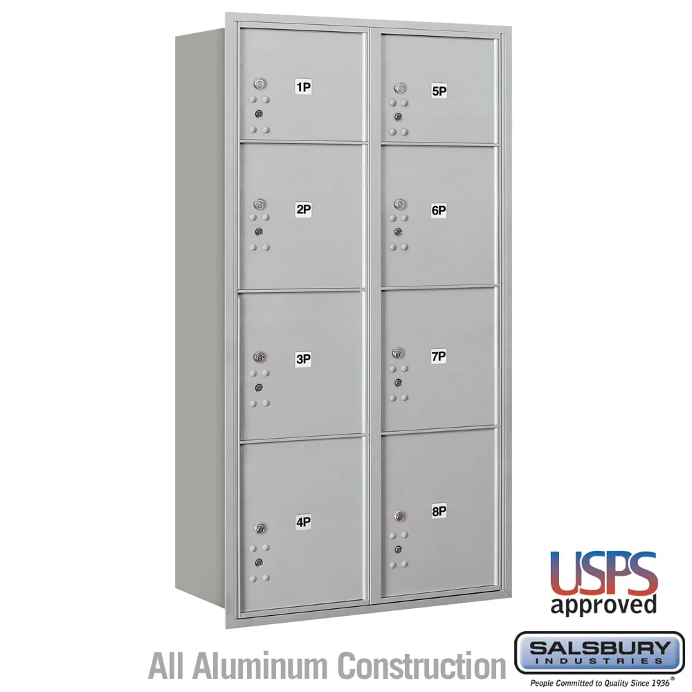Salsbury Recessed Mounted 4C Horizontal Mailbox with Parcel Lockers, Rear Loading