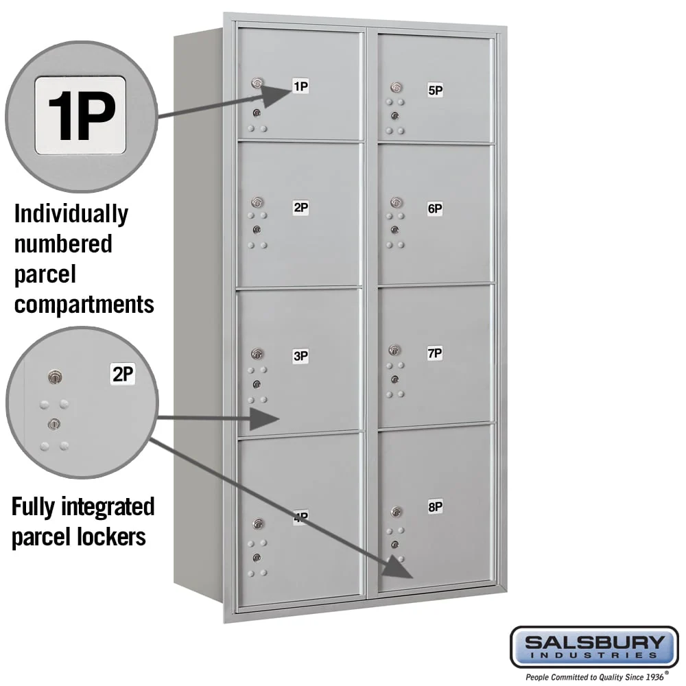 Salsbury Recessed Mounted 4C Horizontal Mailbox with Parcel Lockers, Rear Loading - Image 2