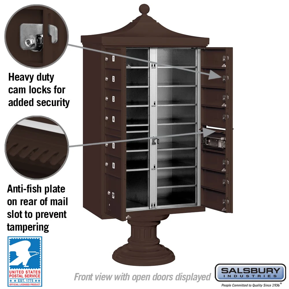 Salsbury Regency Decorative Cluster Box Unit, 13 Doors + 1 Parcel Locker, Bronze, USPS Access - Image 4