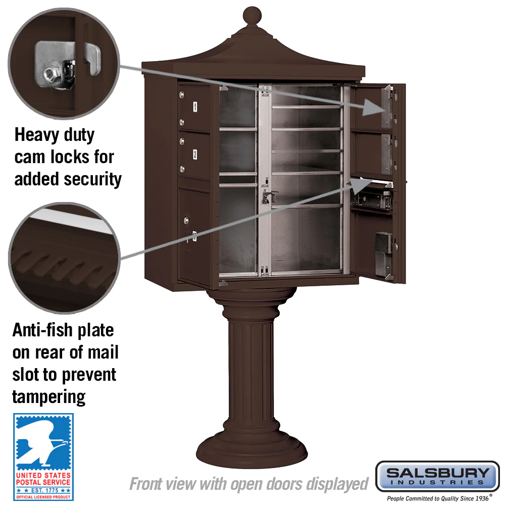 Salsbury Regency Decorative Cluster Box Unit, 4 C-Size Doors with 2 Parcel Lockers, Bronze, USPS Access - Image 4