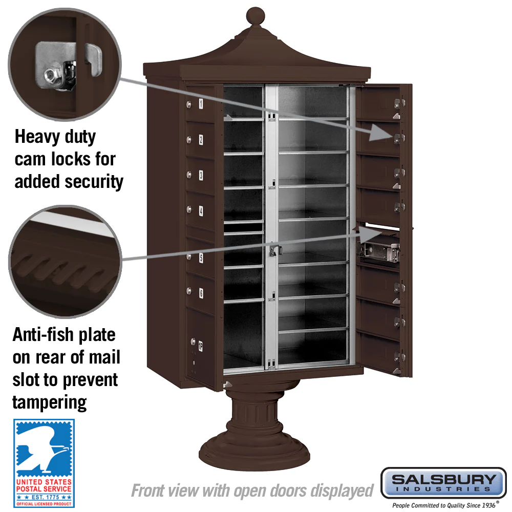 Salsbury Regency Decorative Cluster Box Unit with 13 Doors and Parcel Locker, Bronze, USPS Access - Image 4