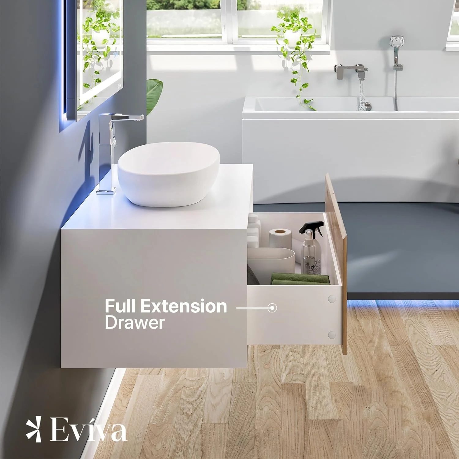 Eviva Santa Monica 36 in. W x 22 in. D x 16 in. H Wall-Mount Single Bath Vanity in White with White Vessel Sink - Image 3