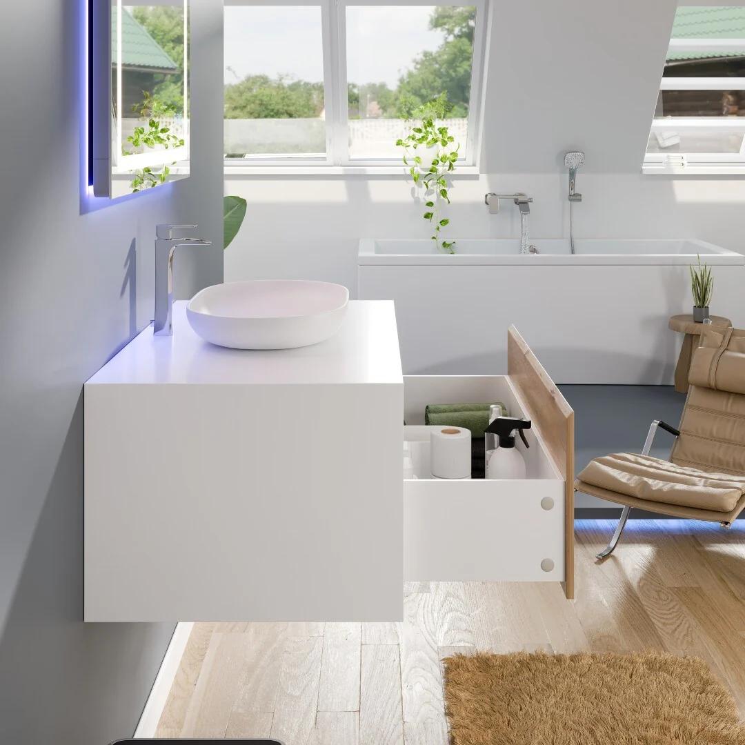 Eviva Santa Monica 36 in. W x 22 in. D x 16 in. H Wall-Mount Single Bathroom Vanity in White Oak/White with White Vessel Sink - Image 5