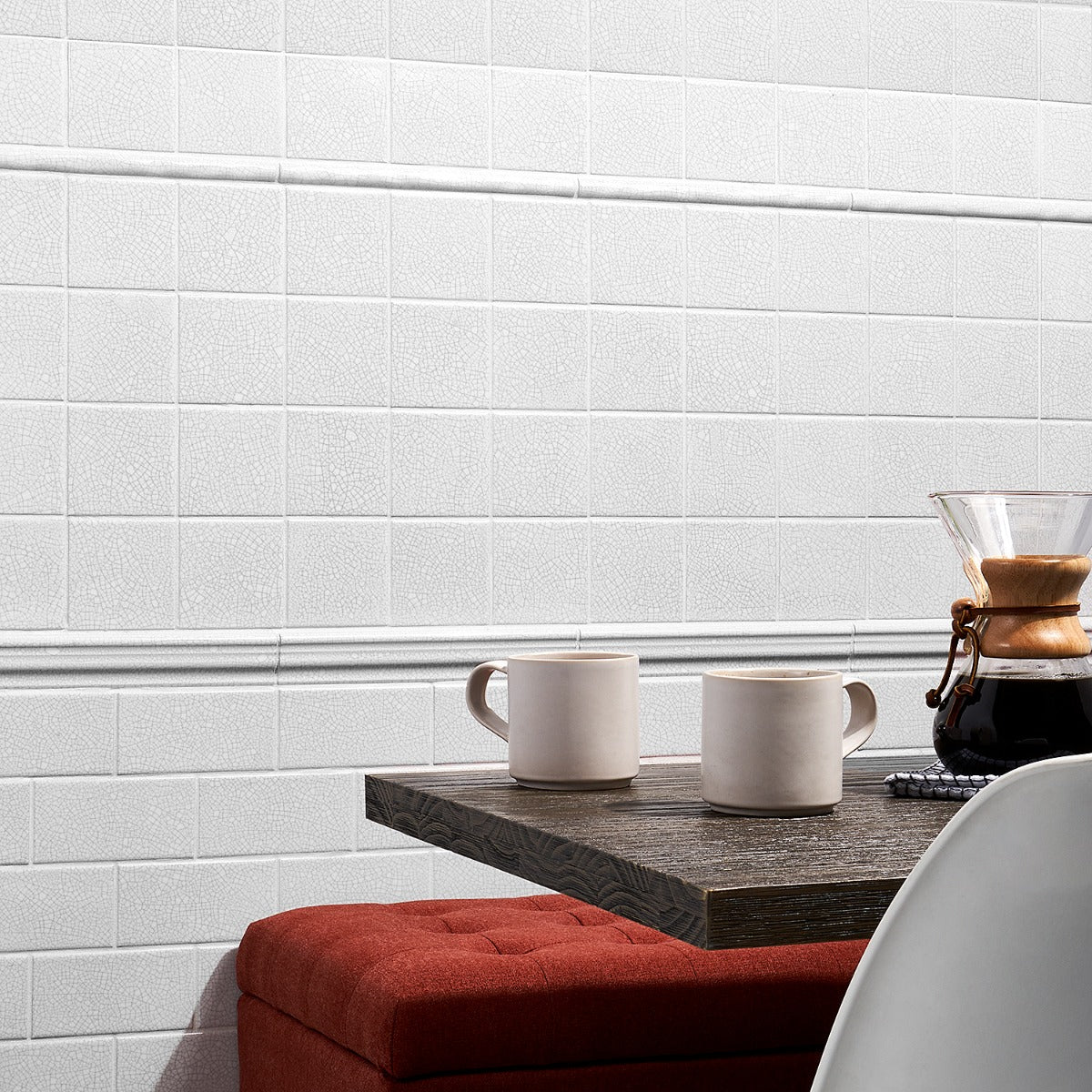 Sarina Vintage White 4x4 Glossy Crackled Ceramic Wall Tile by Lux Tile