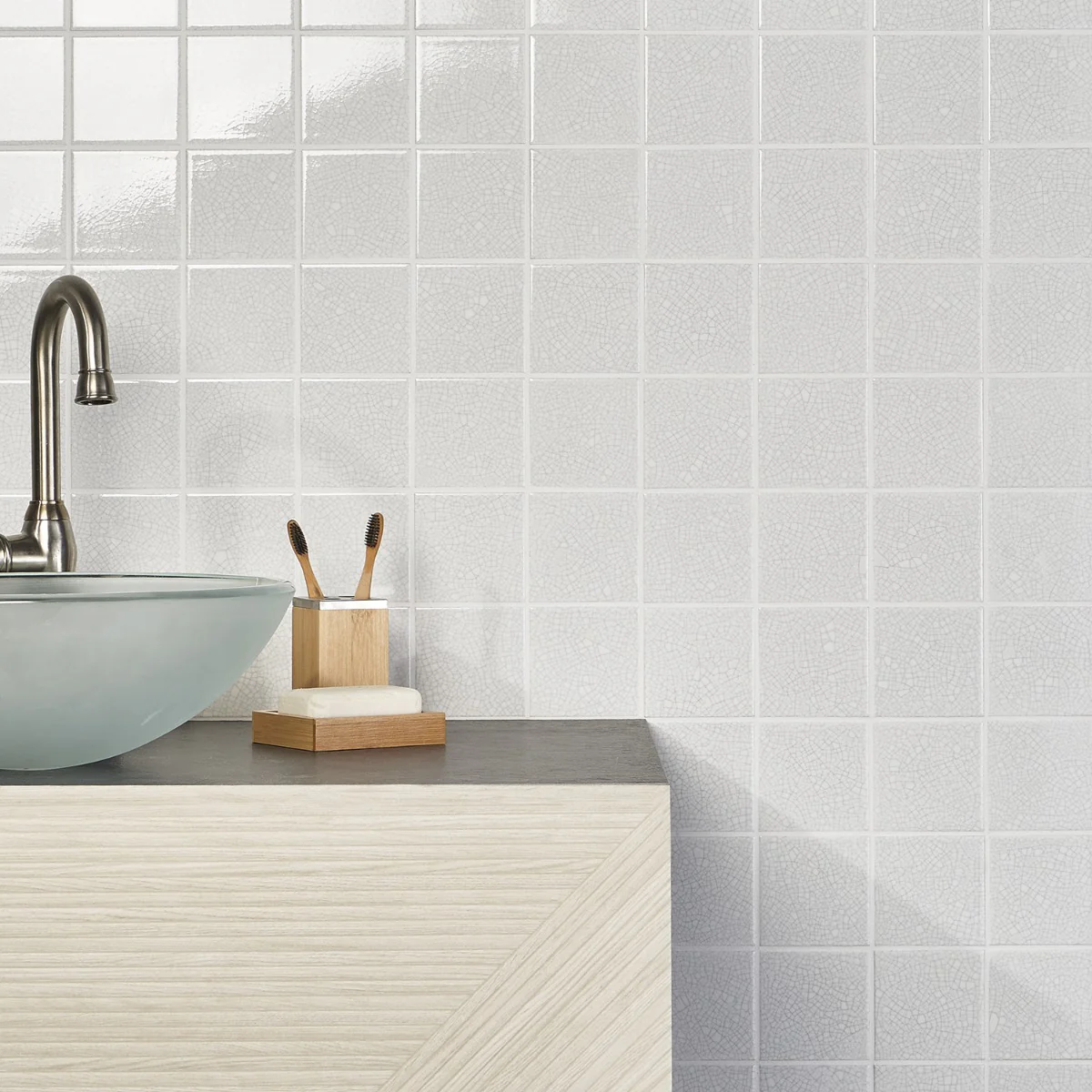 Sarina Vintage White 4x4 Glossy Crackled Ceramic Wall Tile by Lux Tile - Image 4