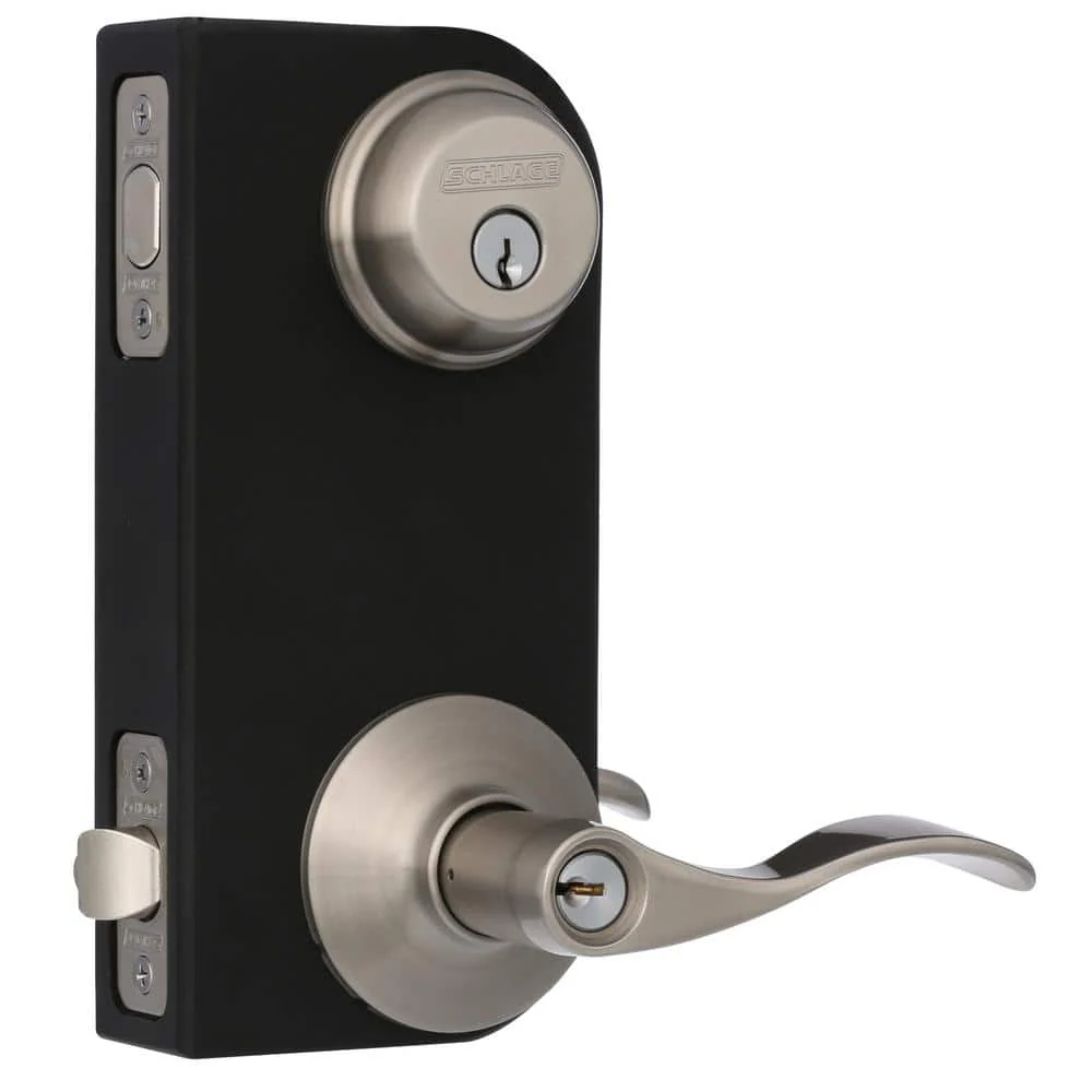 Schlage Accent Satin Nickel Single Cylinder Deadbolt and Entry Door Lever Combo Pack - Image 2