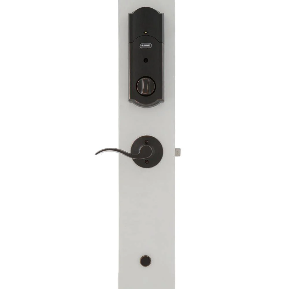 Schlage Camelot Aged Bronze Sense Smart Deadbolt & Camelot Handleset with Accent Lever (Camelot Trim) - Image 4