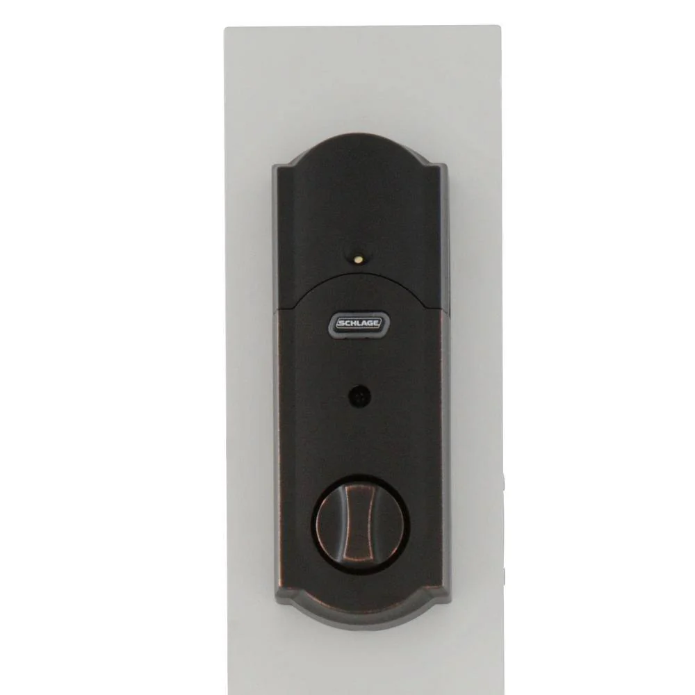 Schlage Camelot Aged Bronze Sense Smart Deadbolt & Camelot Handleset with Accent Lever (Camelot Trim) - Image 7