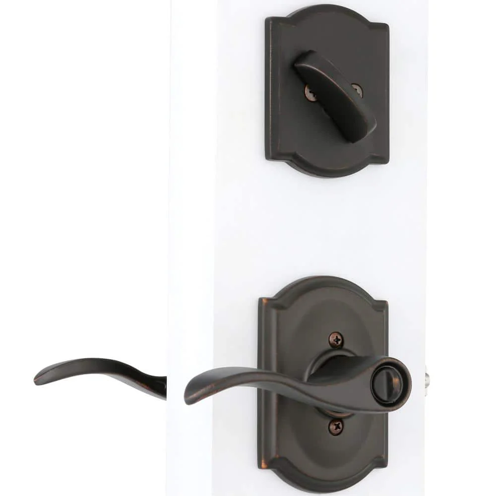Schlage Camelot Aged Bronze Single Cylinder Deadbolt with Accent Entry Door Lever Combo Pack - Image 3