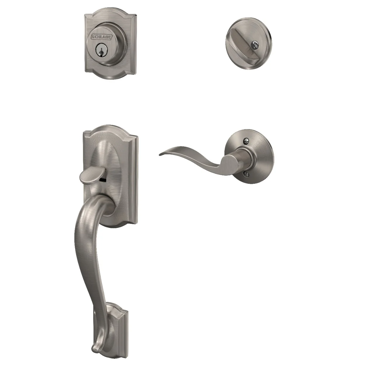 Schlage Camelot Aged Bronze Single Cylinder Deadbolt with Accent Lever Door Handleset - Image 2