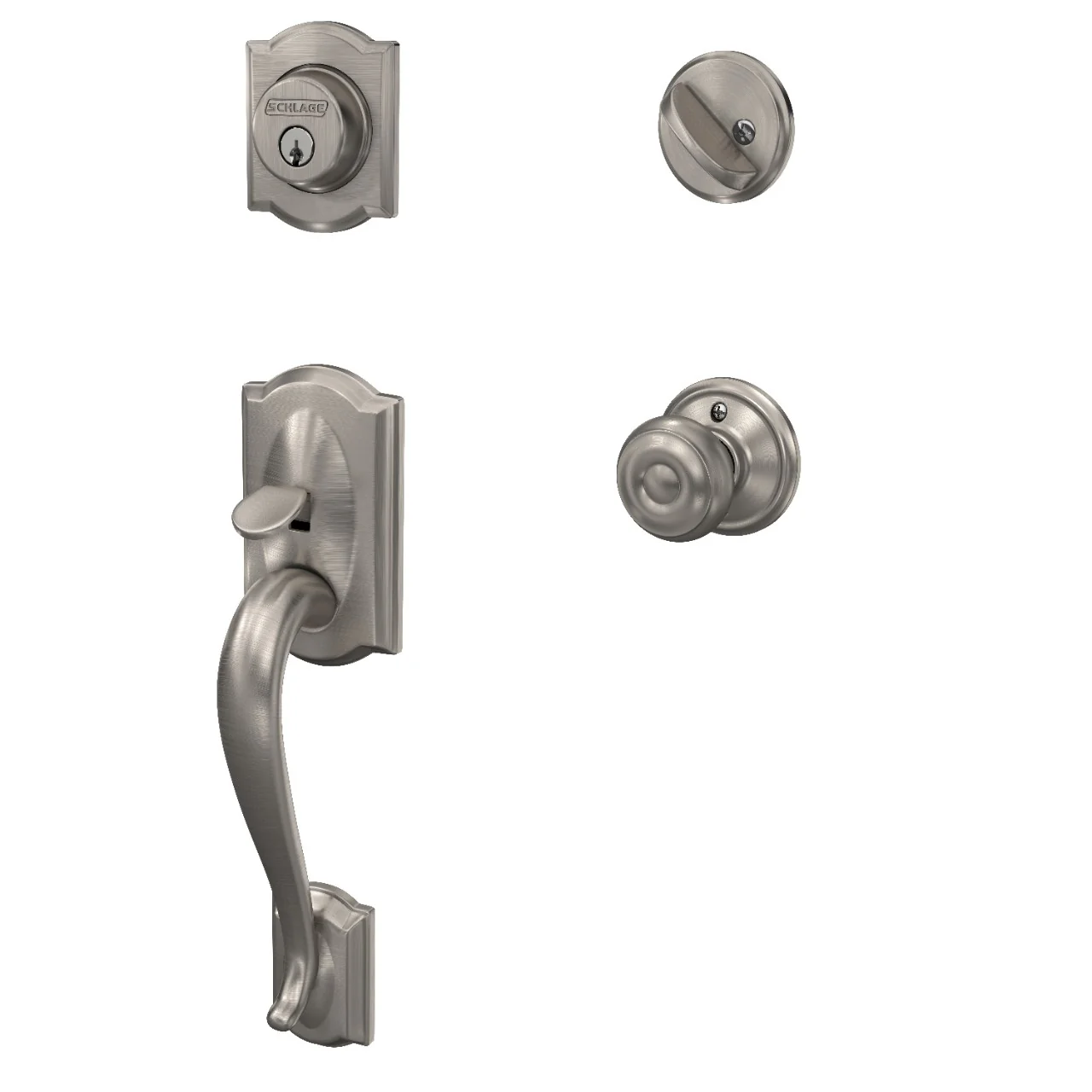Schlage Camelot Aged Bronze Single Cylinder Deadbolt with Georgian Knob Door Handleset - Image 3