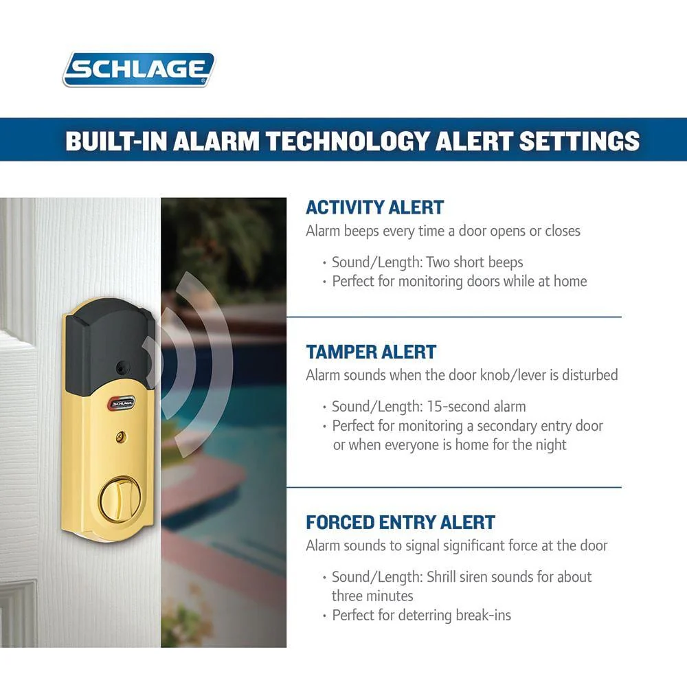 Schlage Camelot Bright Brass Connect Smart Lock with Alarm and Georgian Door Knob Handleset - Image 4