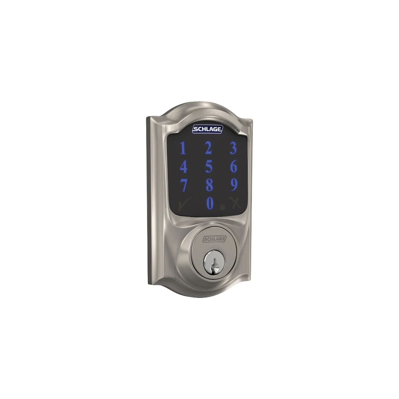 Schlage Camelot Connect Z-Wave Plus Aged Bronze Smart Deadbolt with Alarm and Custom Alexandria Glass Knob Handleset - Image 3