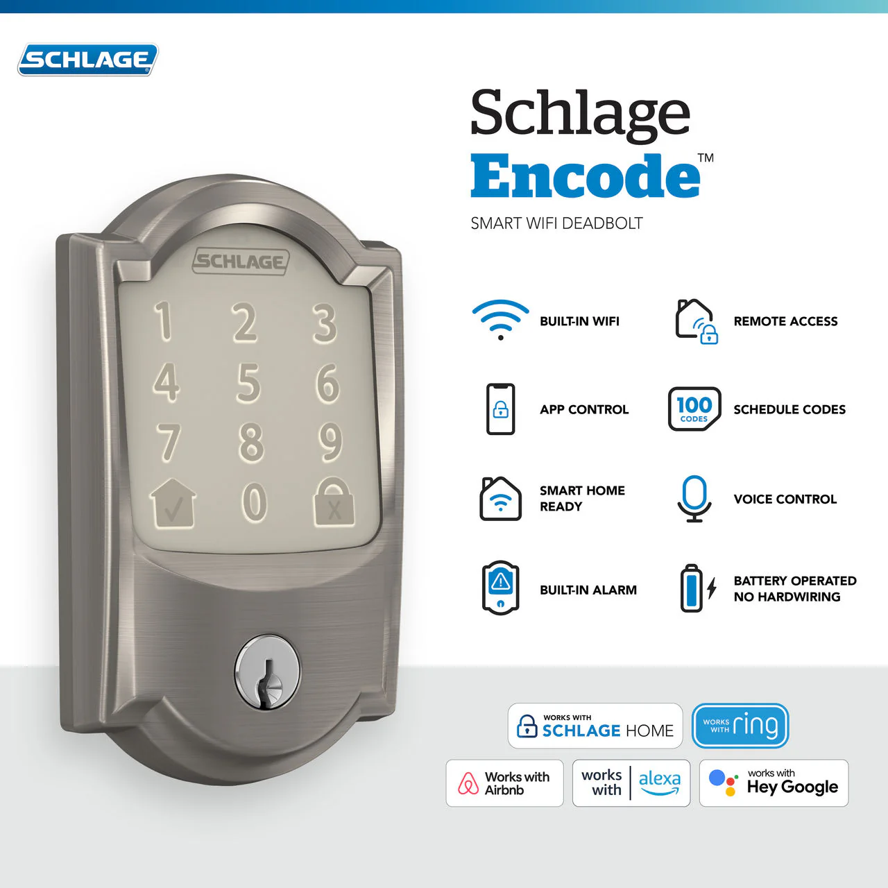 Schlage Camelot Encode Smart WiFi Door Lock with Alarm – Satin Nickel - Image 2