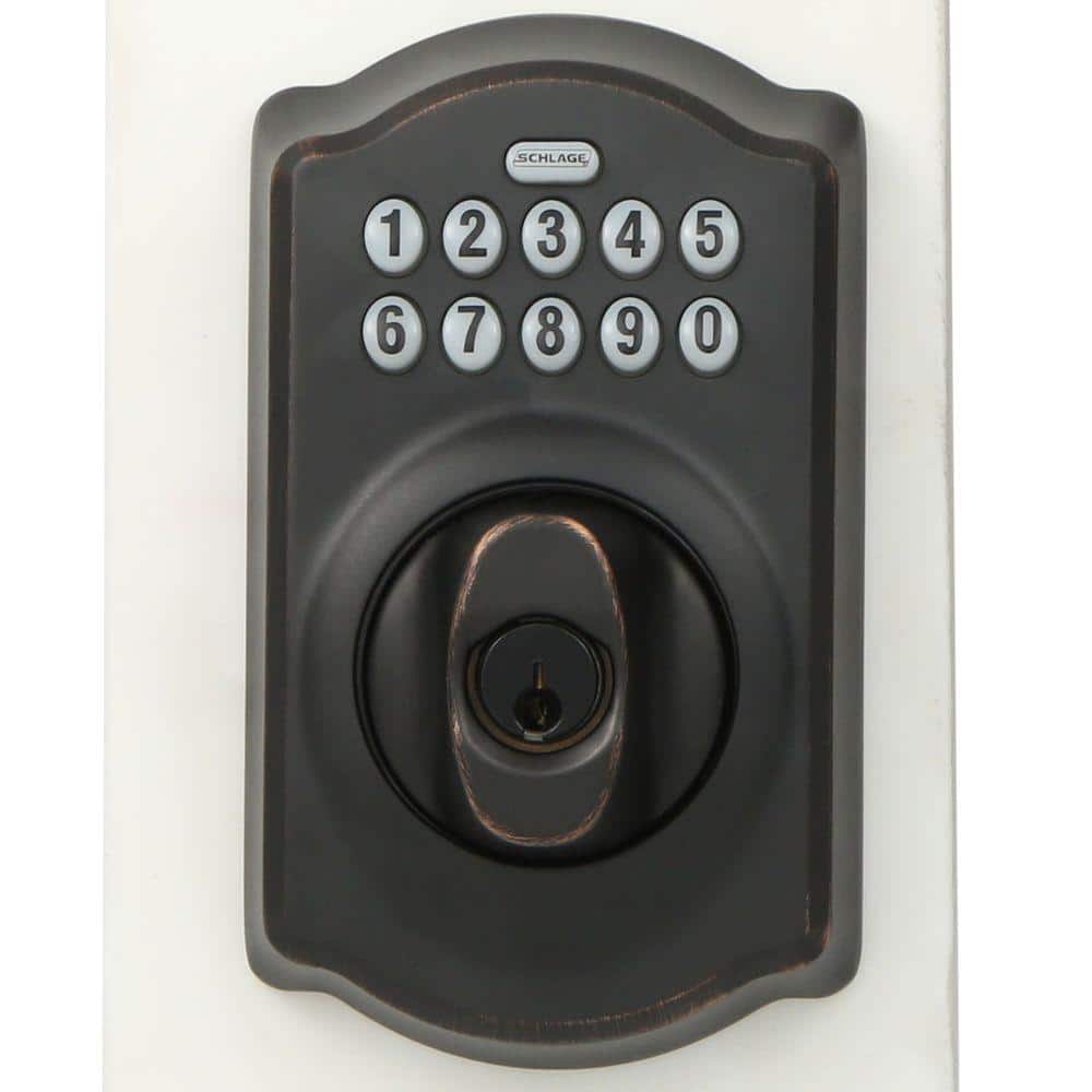 Schlage Camelot Keypad Electronic Door Lock Deadbolt with Georgian Knob, Aged Bronze - Image 3