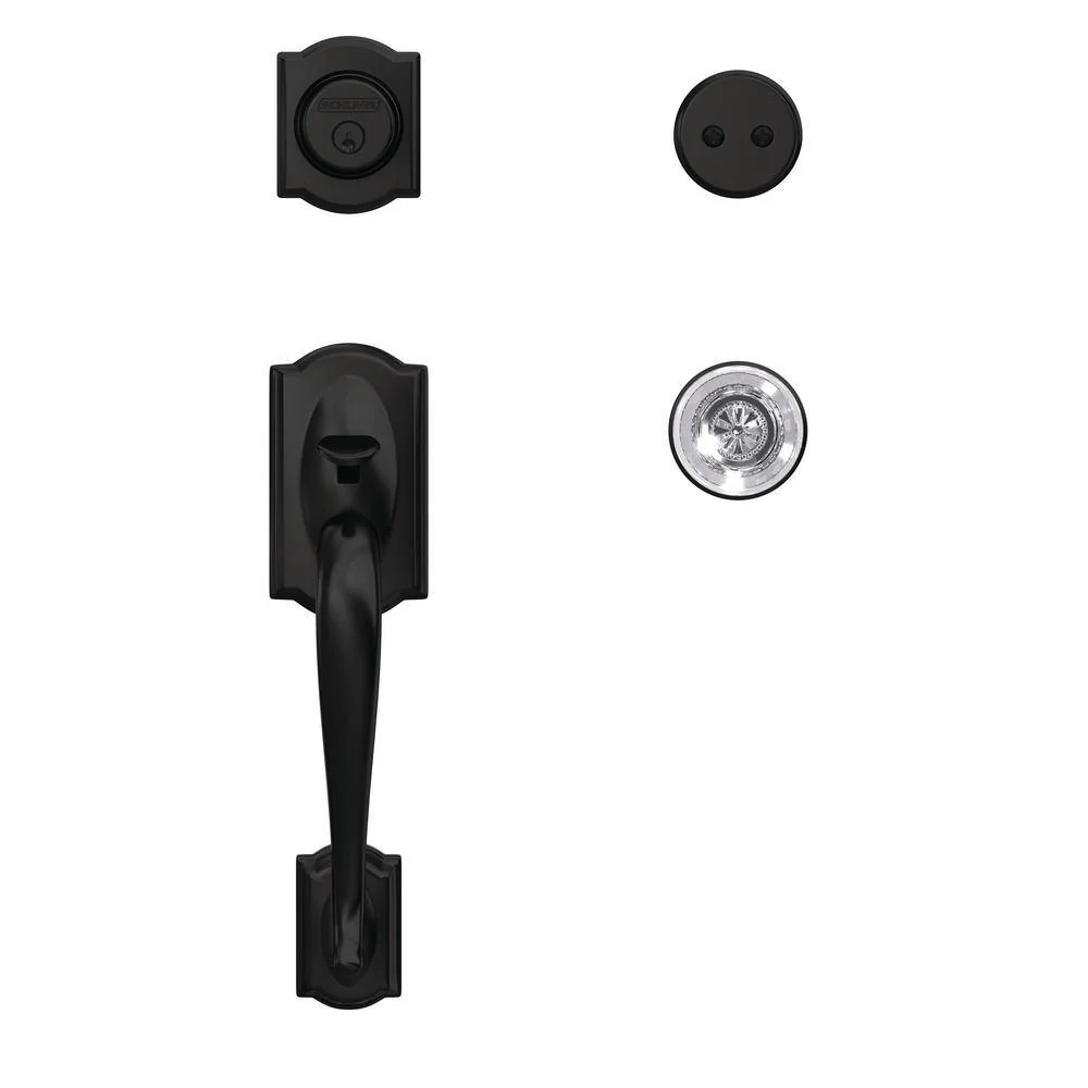 Schlage Camelot Matte Black Dummy Door Handleset with Hobson Glass Door Knob and Kinsler Trim - Image 2