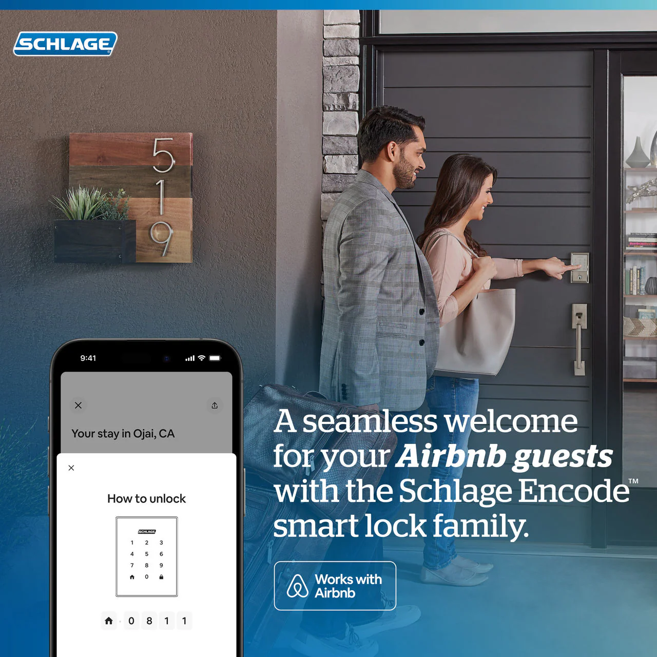 Schlage Camelot Matte Black Encode Smart WiFi Deadbolt with Alarm and Camelot Handleset, Georgian Knob, Camelot Trim