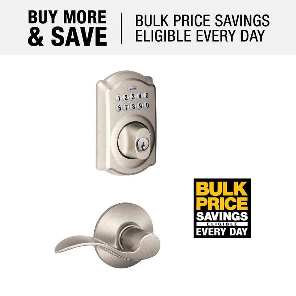 Schlage Camelot Satin Nickel Electronic Keypad Deadbolt with Accent Door Lever - Image 7