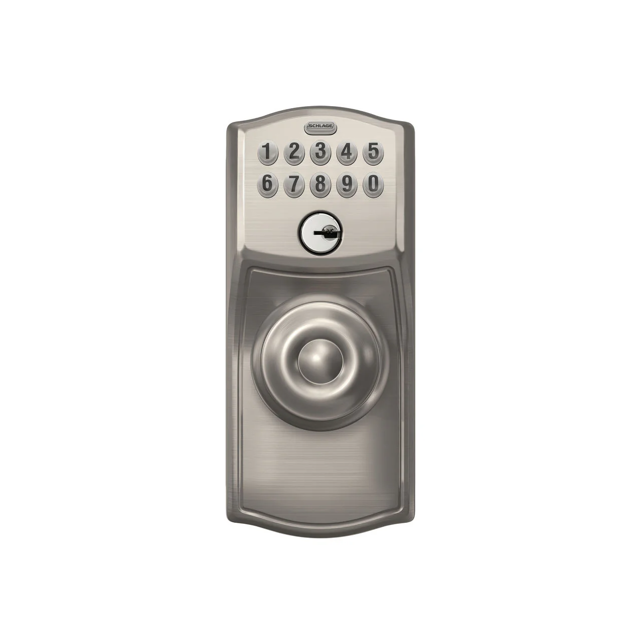 Schlage Camelot Satin Nickel Electronic Keypad Door Lock with Georgian Knob and Flex Lock - Image 2