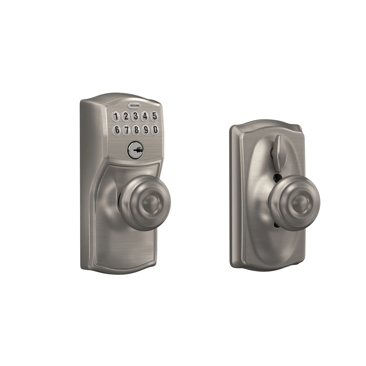Schlage Camelot Satin Nickel Electronic Keypad Door Lock with Georgian Knob and Flex Lock - Image 7