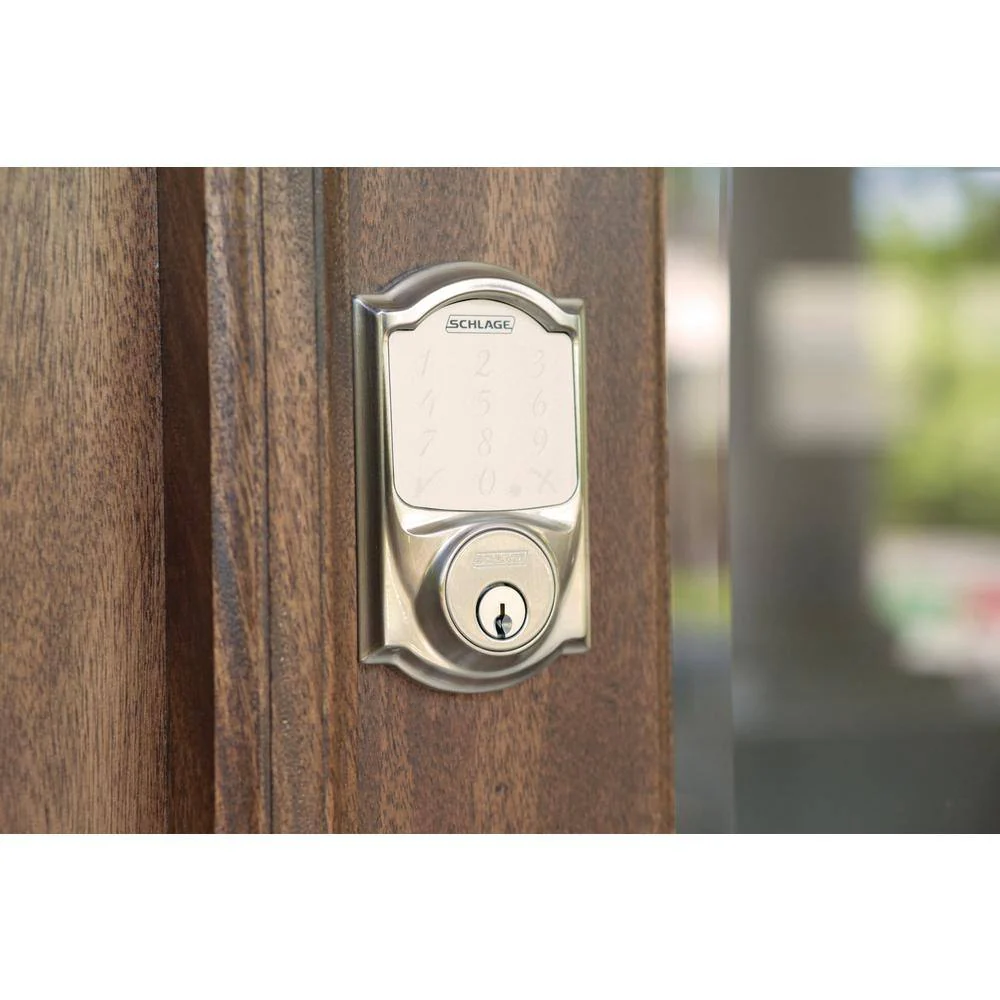 Schlage Camelot Satin Nickel Sense Smart Door Lock with Georgian Knob Handleset - Image 3
