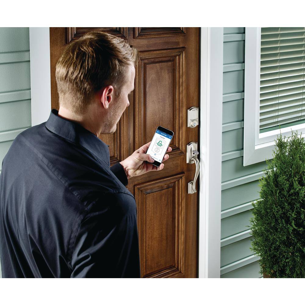 Schlage Camelot Satin Nickel Sense Smart Door Lock with Right-Handed Flair Lever Handleset - Image 5