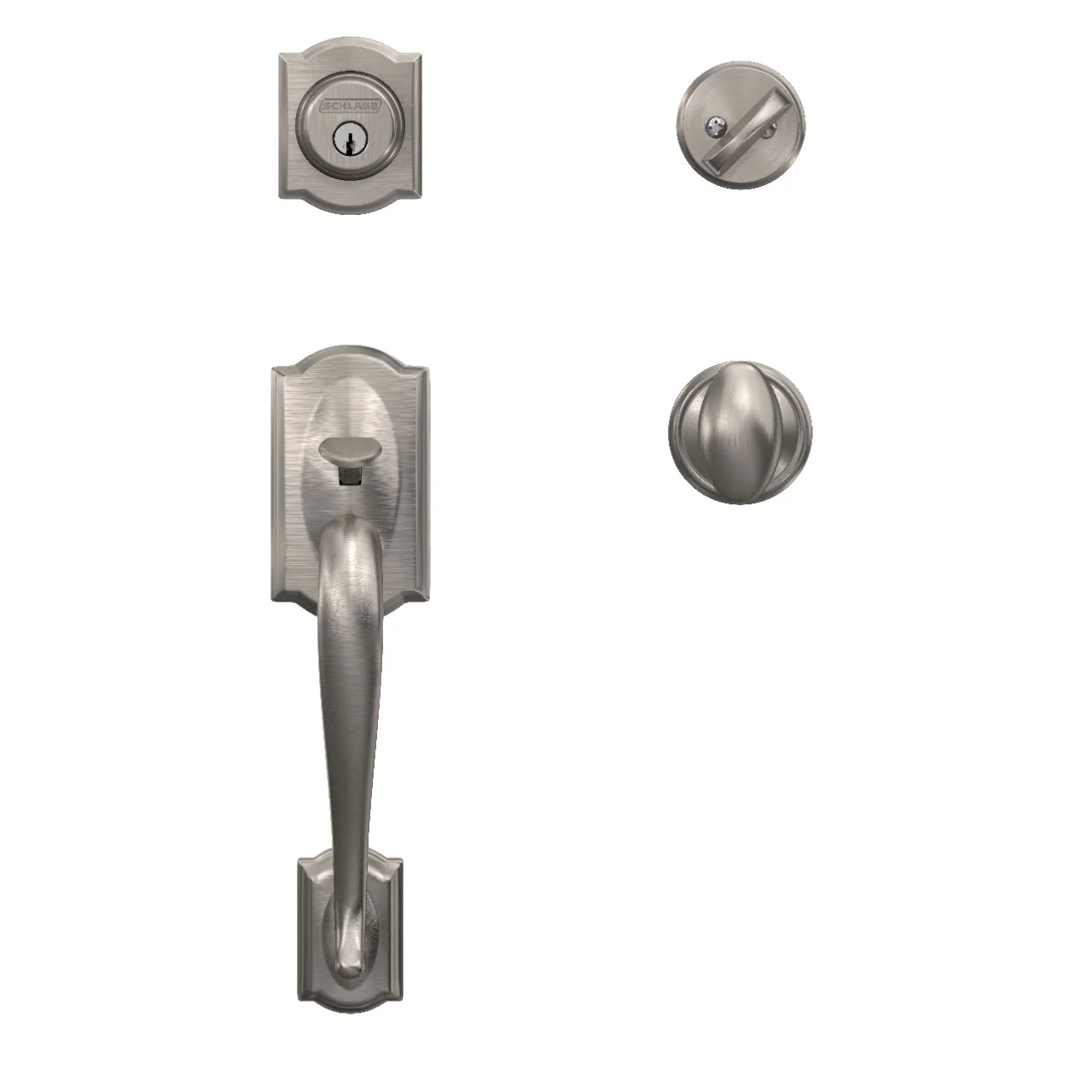Schlage Camelot Satin Nickel Single Cylinder Deadbolt with Siena Knob Door Handleset - Image 2