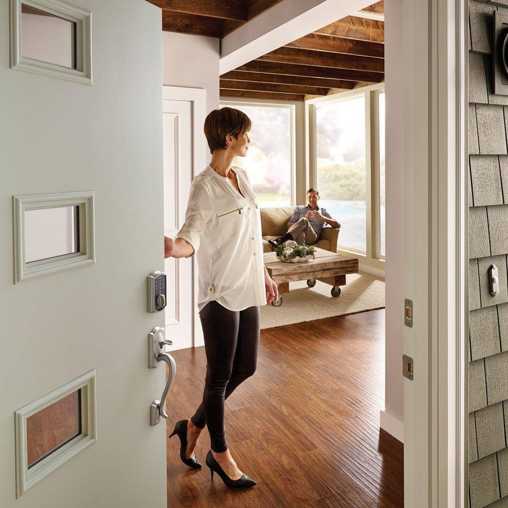 Schlage Camelot Satin Nickel Touch Electronic Door Lock Deadbolt with Georgian Knob - Image 3