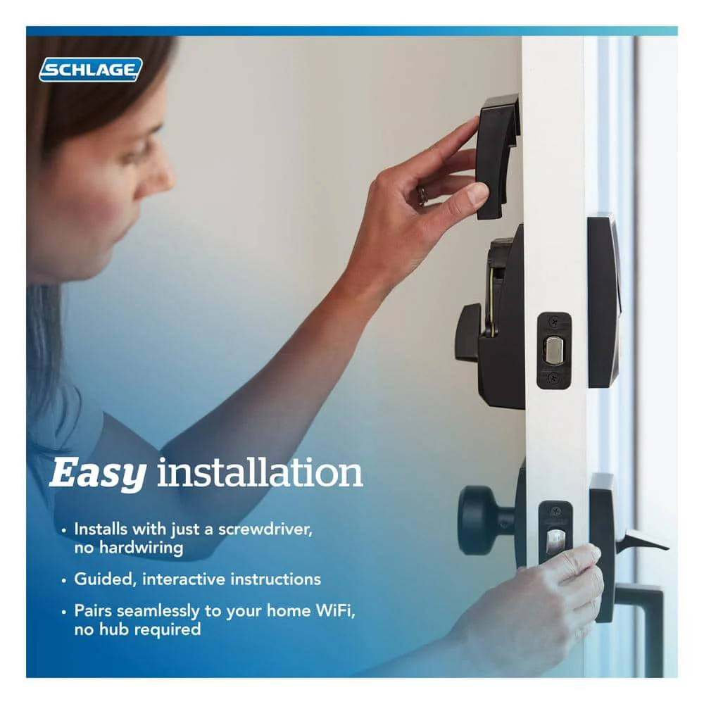 Schlage Century Encode Smart Wi‑Fi Door Lock with Alarm & Latitude Lever Handleset – Satin Nickel - Image 8