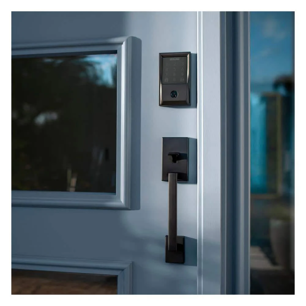 Schlage Century Encode Smart WiFi Deadbolt Door Lock with Alarm and Latitude Lever Handleset in Matte Black - Image 3