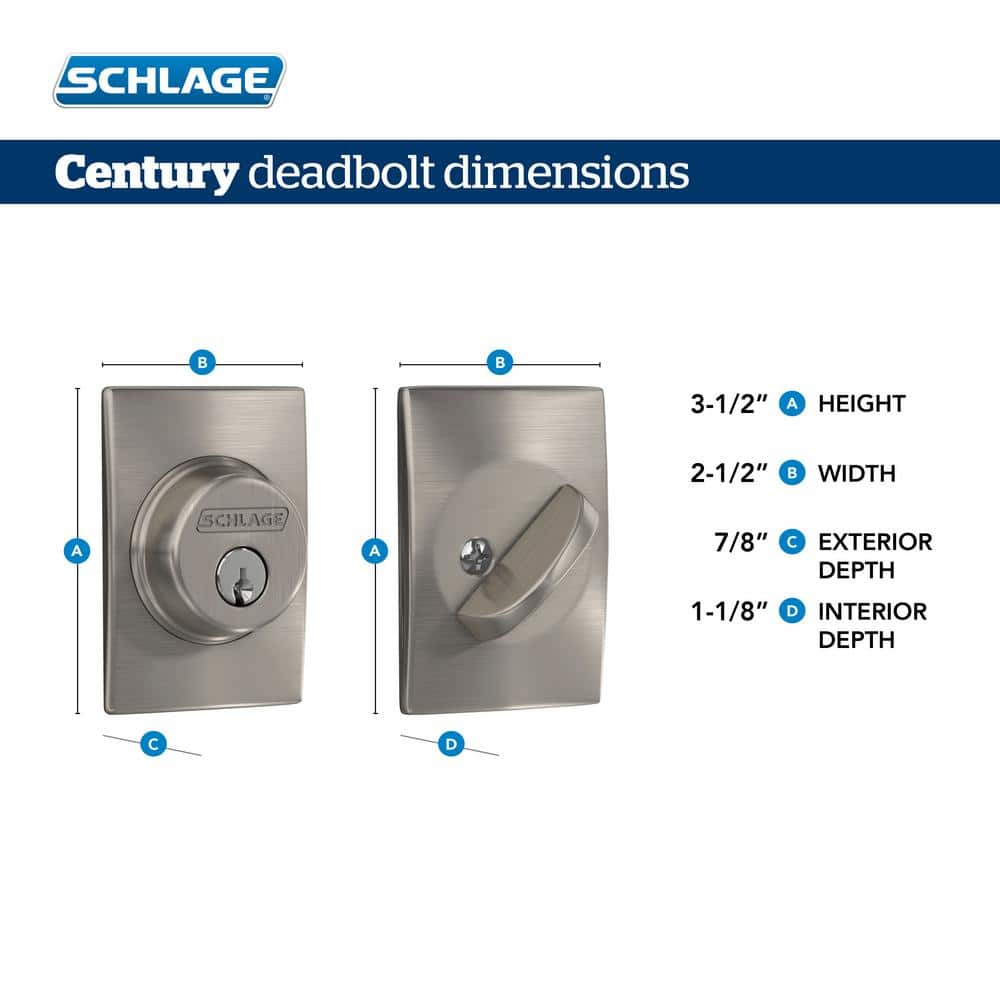 Schlage Century Matte Black Single Cylinder Deadbolt, B60 Series - Image 6