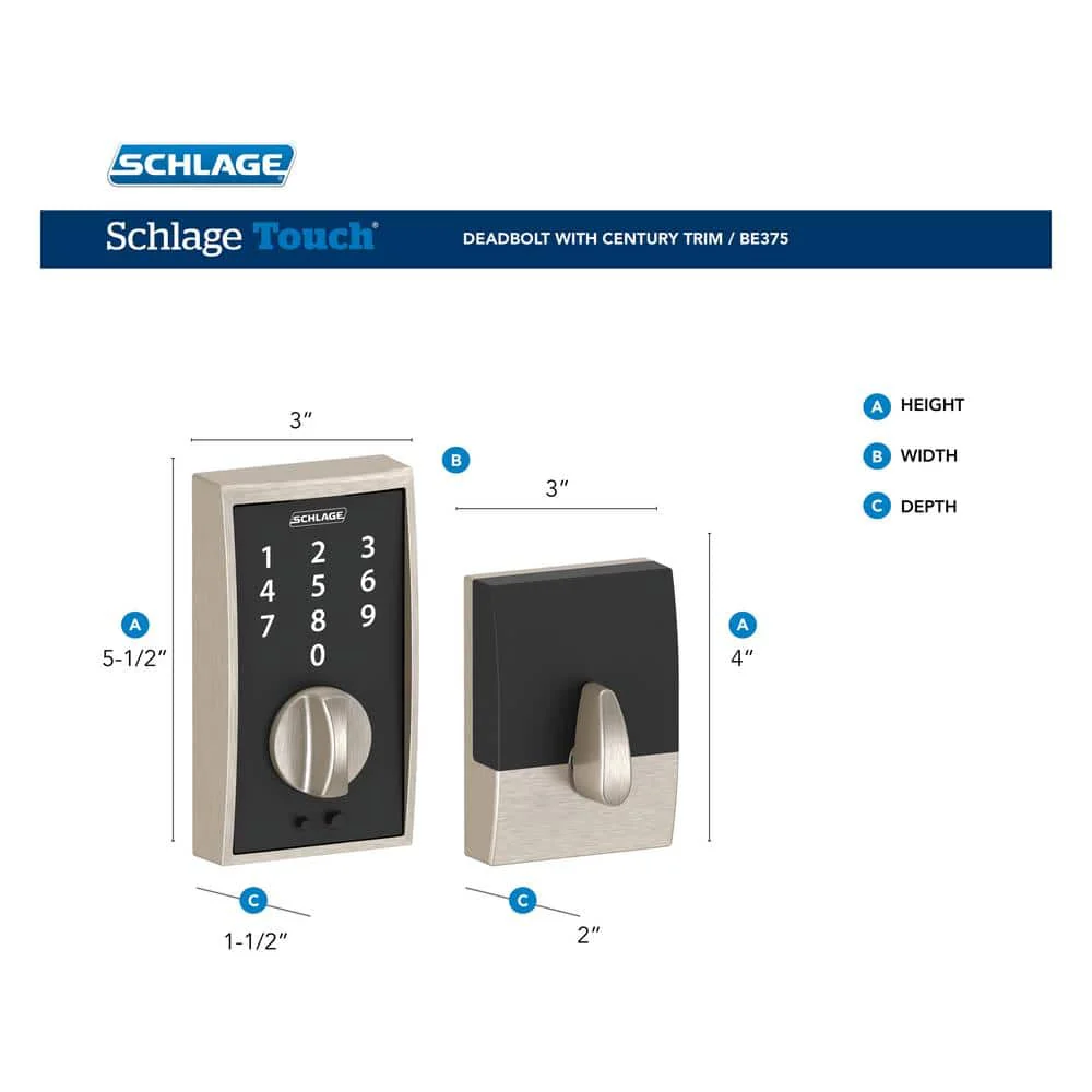 Schlage Century Matte Black Touch Electronic Keyless Deadbolt, BE375 V CEN 622 - Image 8