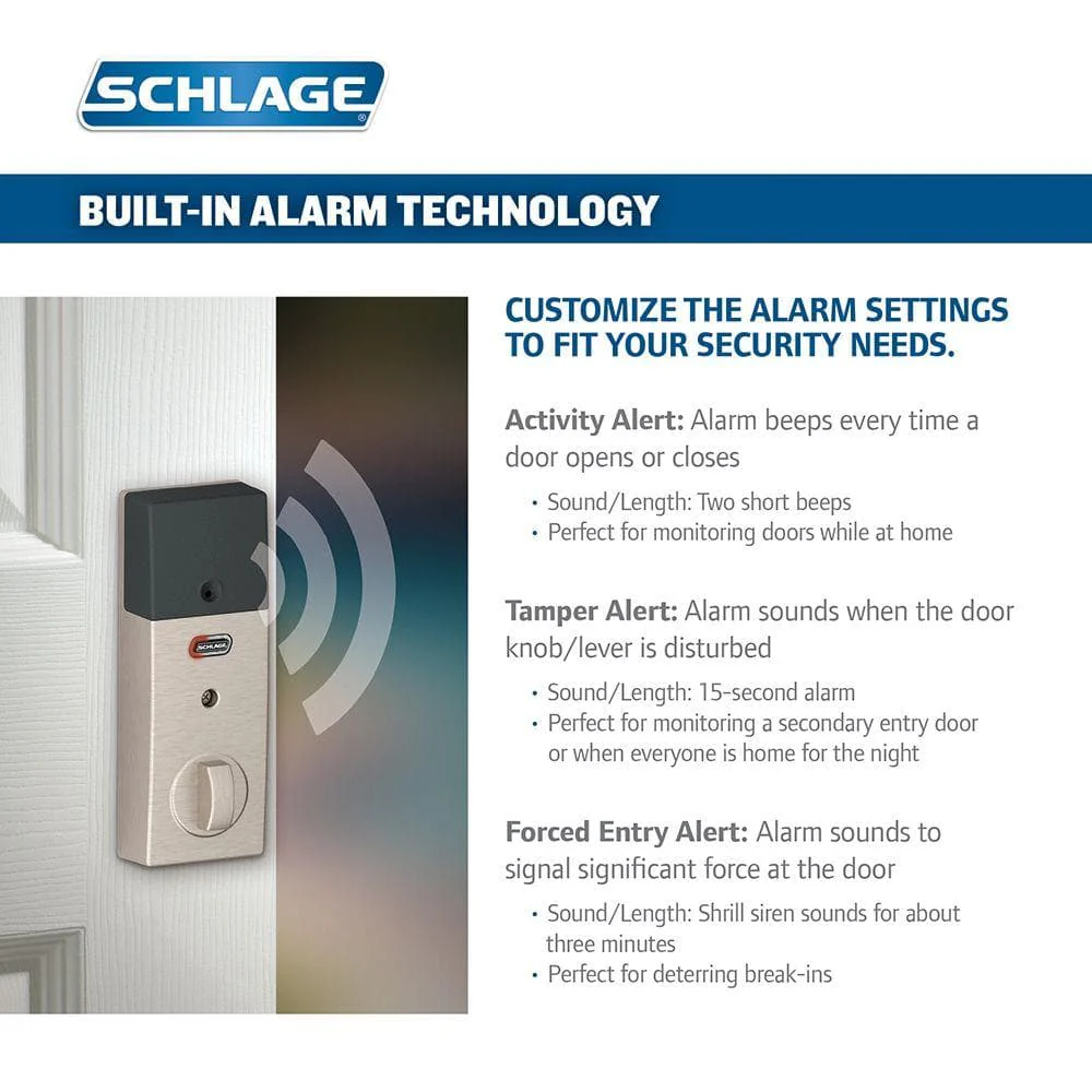 Schlage Century Satin Nickel Connect Smart Lock with Alarm and Latitude Lever Handleset - Image 6