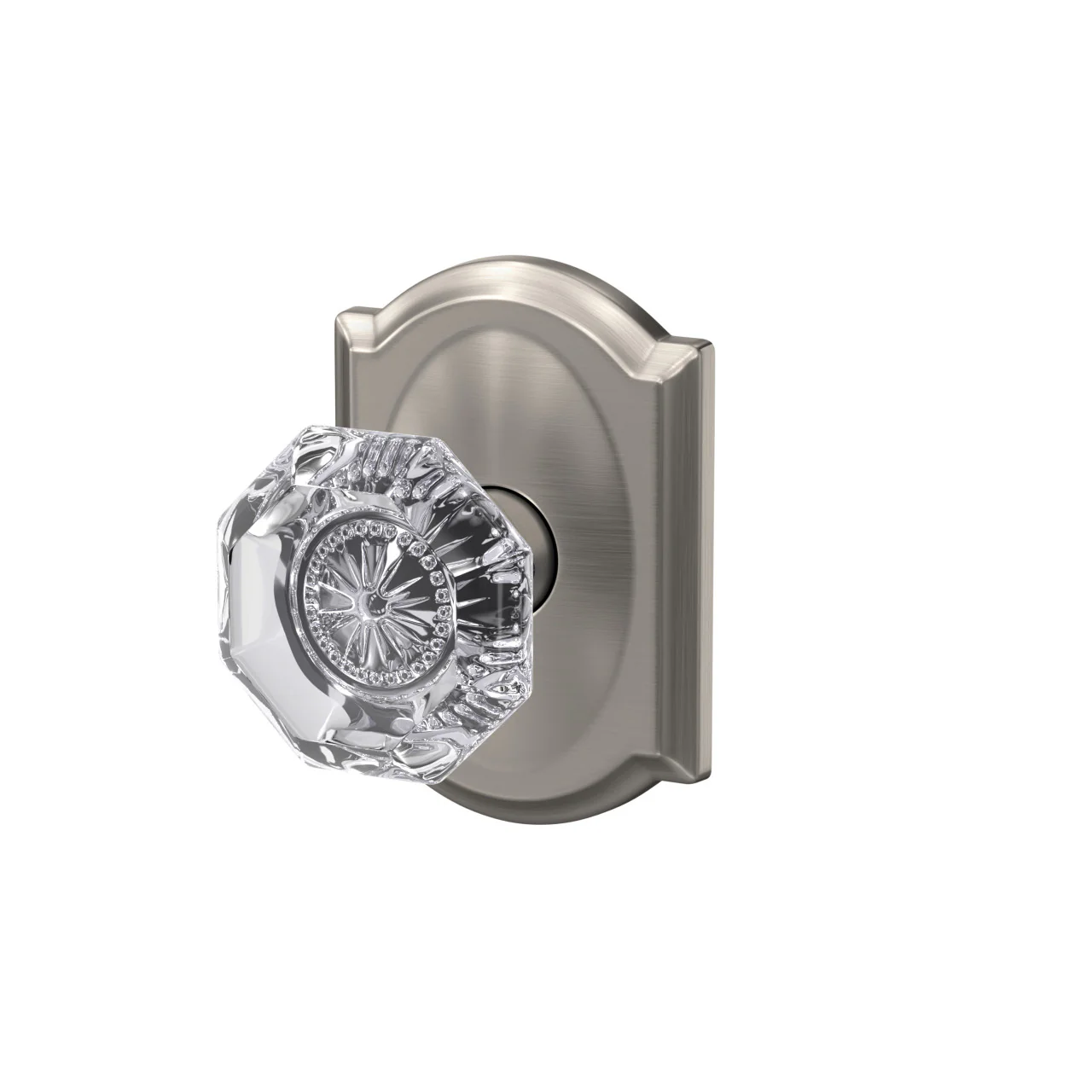 Schlage Custom Alexandria Glass Door Knob with Camelot Trim, Satin Nickel - Image 3