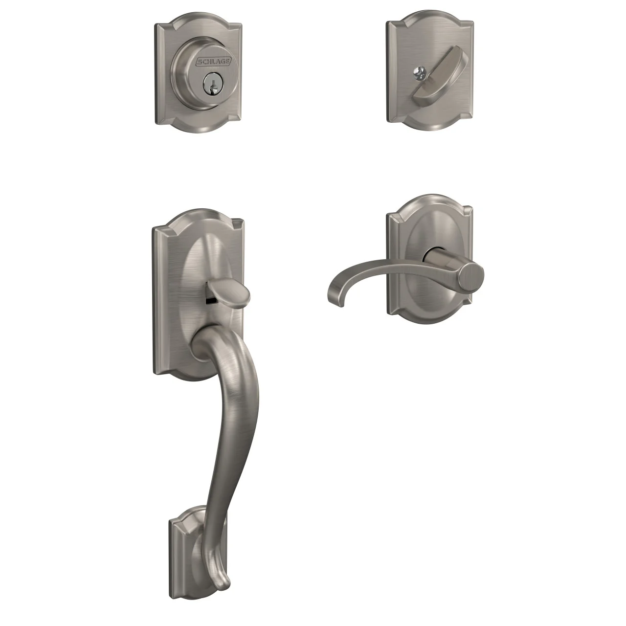 Schlage Custom Camelot Matte Black Single Cylinder Door Handleset with Whitney Lever and Alden Trim