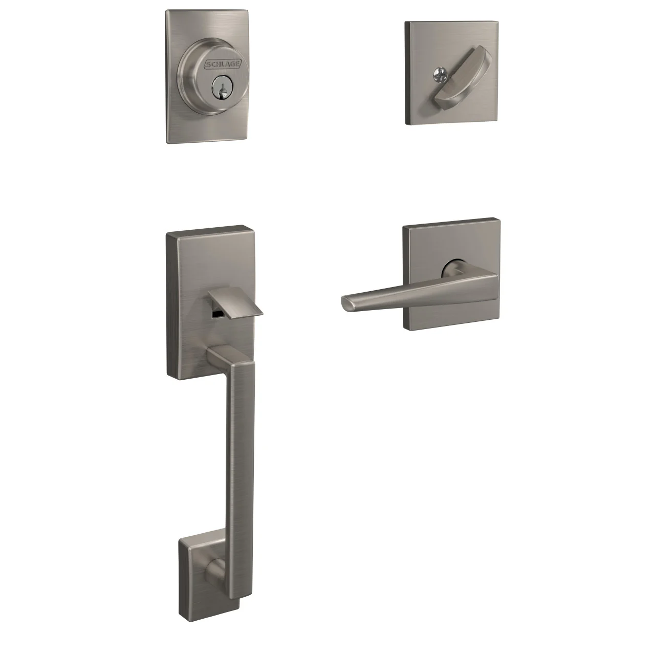 Schlage Custom Century Matte Black Single Cylinder Door Handleset with Eller Door Lever