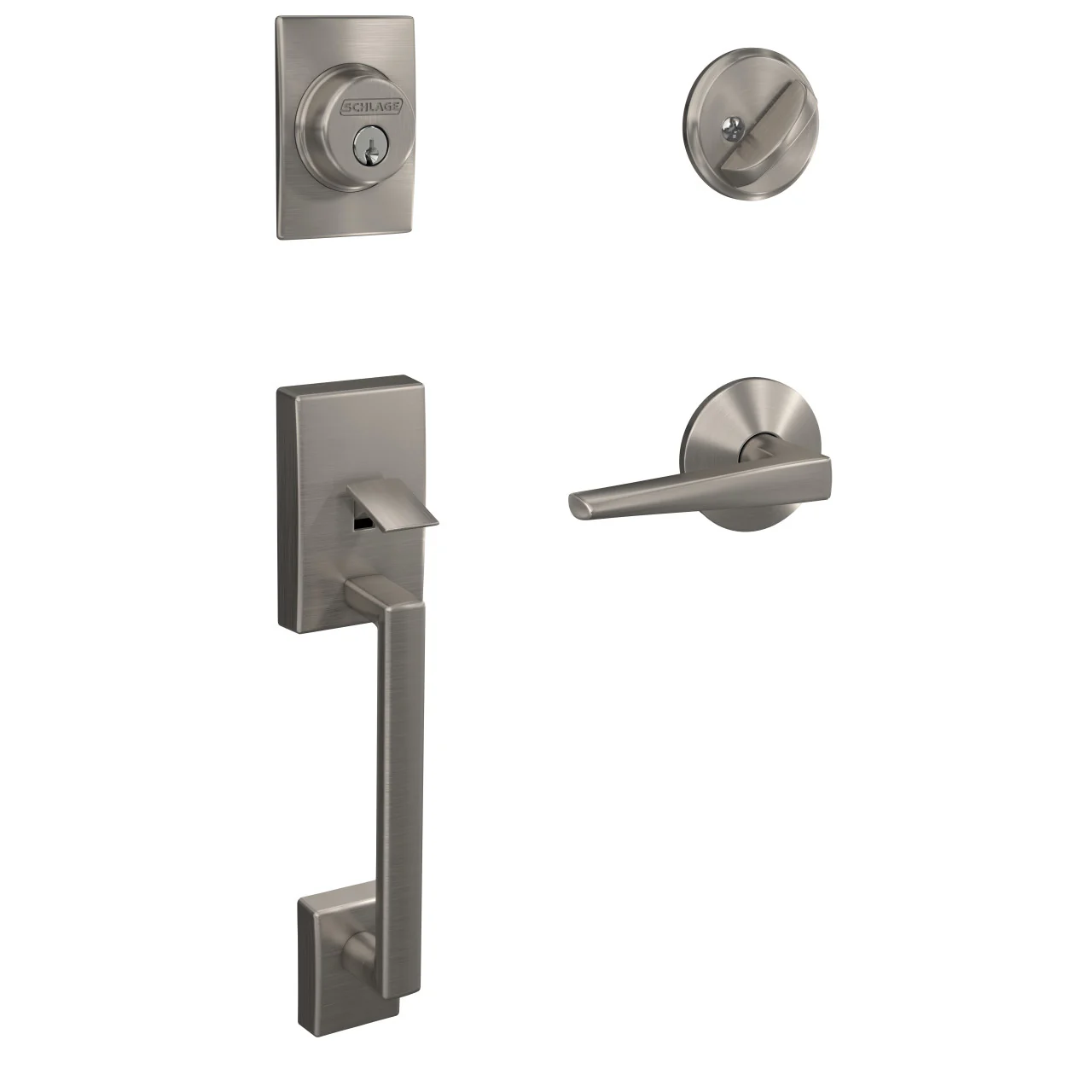 Schlage Custom Century Matte Black Single Cylinder Handleset with Eller Lever and Kinsley Trim