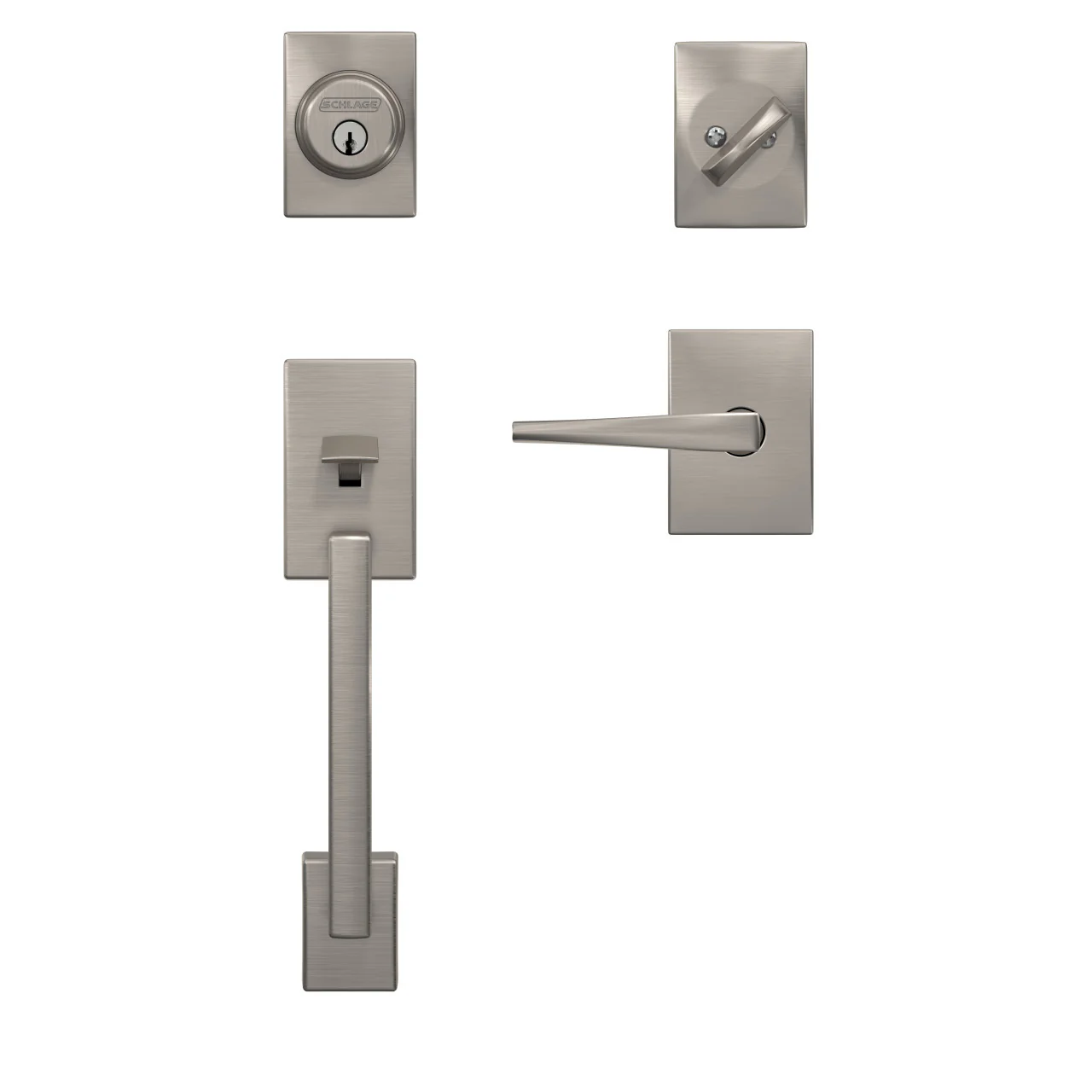 Schlage Custom Century Satin Nickel Single-Cylinder Handleset with Eller Lever and Century Trim - Image 2