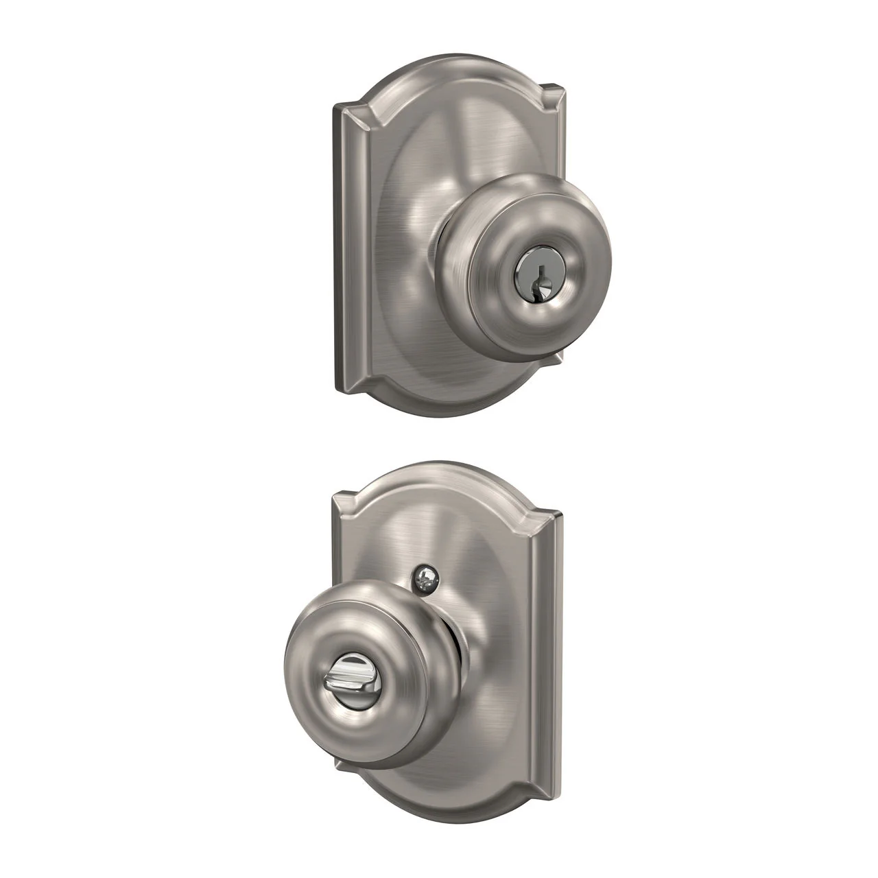 Schlage Custom Georgian Aged Bronze Keyed Entry Door Knob with Camelot Trim - Image 4